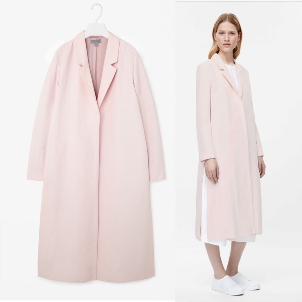 COS Long Dusty Pink Collared Blazer Coat Trench Jacket Size 2 Feminine Chic 90s